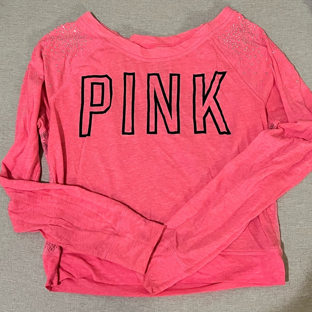 Pink Long Sleeve Shirt with Rhinestone Details